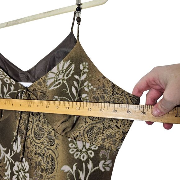 Kathie Lee Collection Vintage 90s Green Floral‎ Midi Dress Lined L Babydoll Slip - Picture 5 of 9